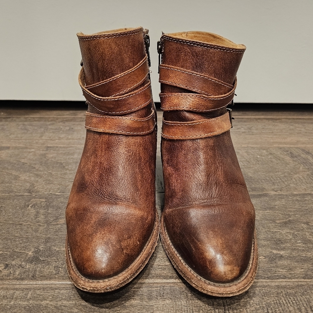 Bed Stu Begin Women's Cognac Dip Dye Leather Buckle Cobbler Ankle Boots Sz 7 - Picture 3 of 11